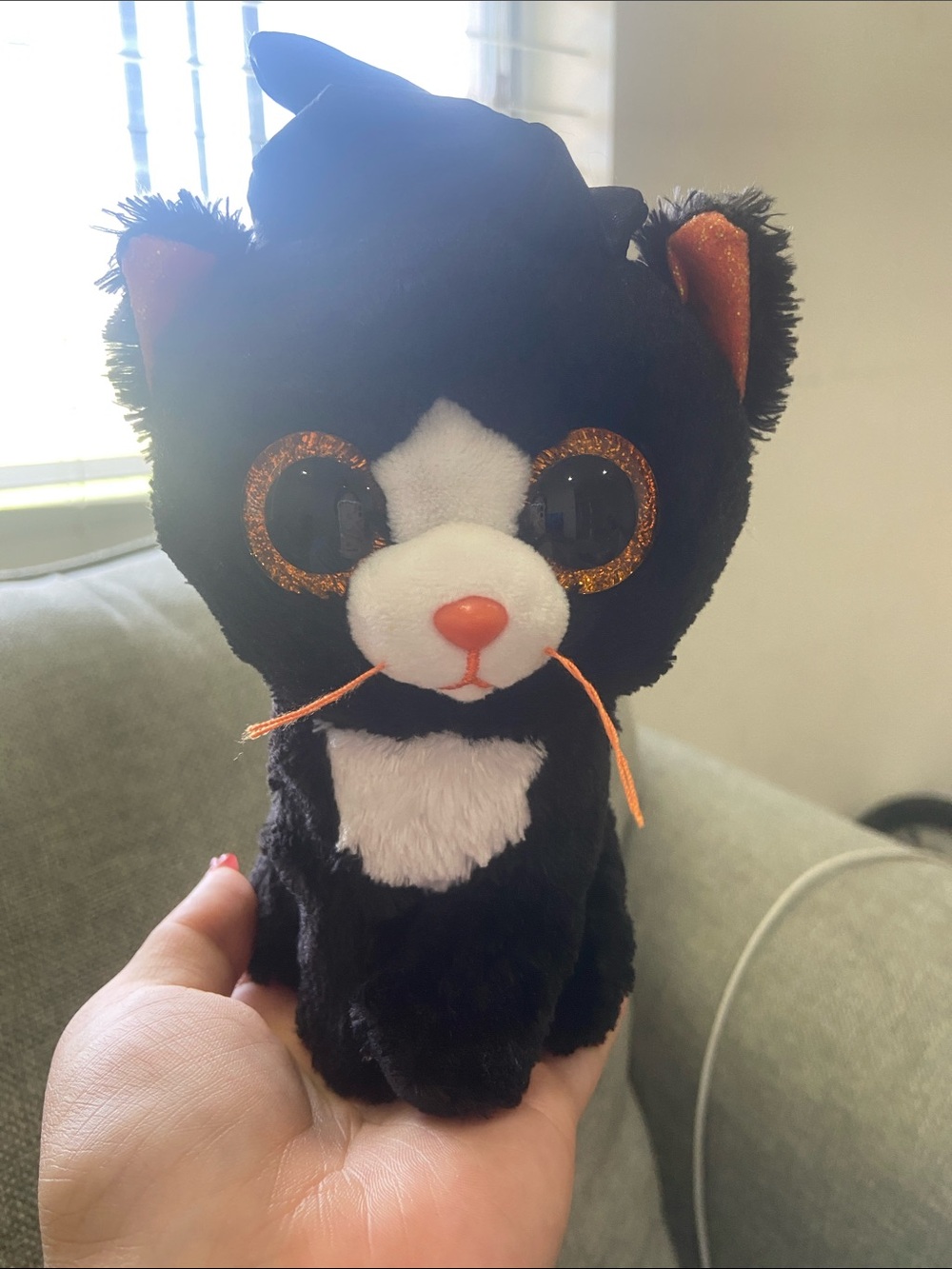 Ty Black Plush Cat Toy with White Chest and Orange Accents